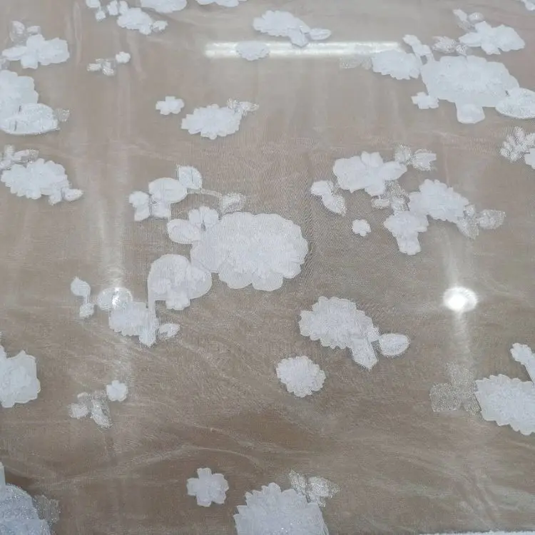 WT033 Jacquard  Polyester light Bridal Wedding Organza Fabric