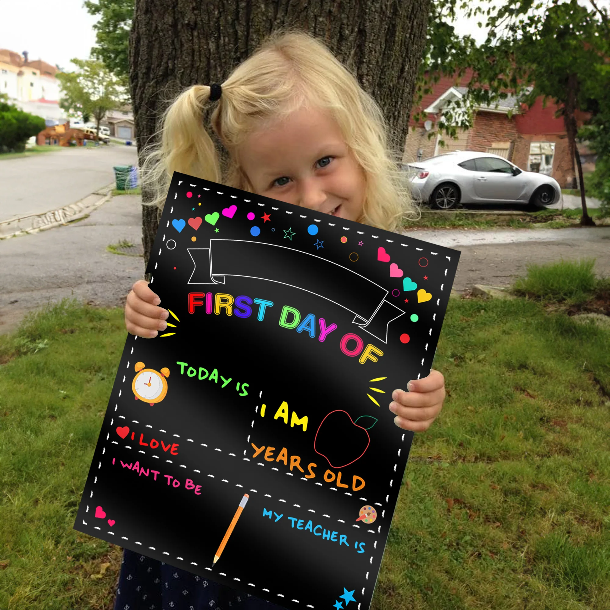 First Day of School CHALKBOARD 28x35cm Double Sided Back to School Student Blackboard