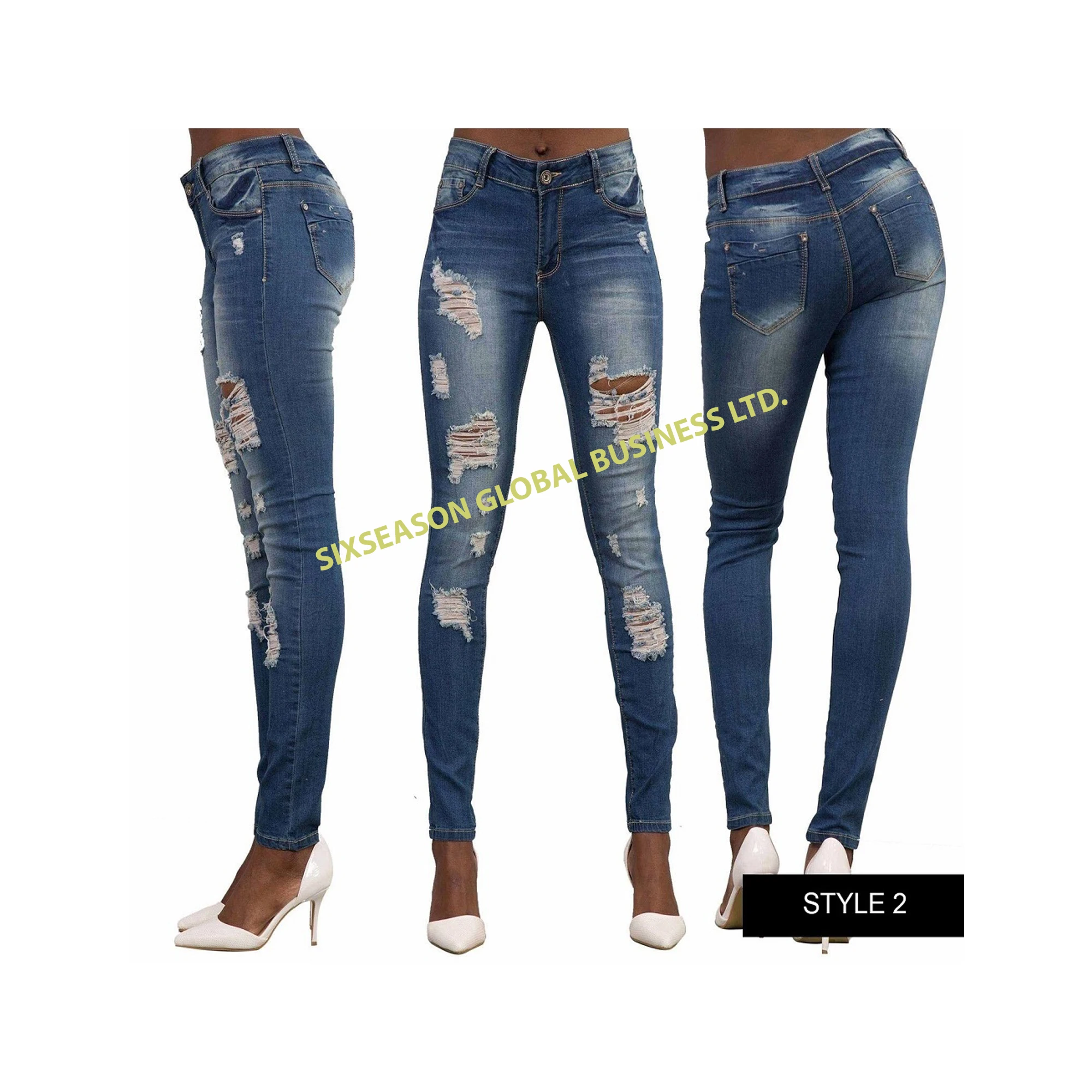 High Quality 100% Spandex Destroy Ripped Denim Jeans Pants Ladies New Design Super Skinny Bow Export Oriented Bangladesh