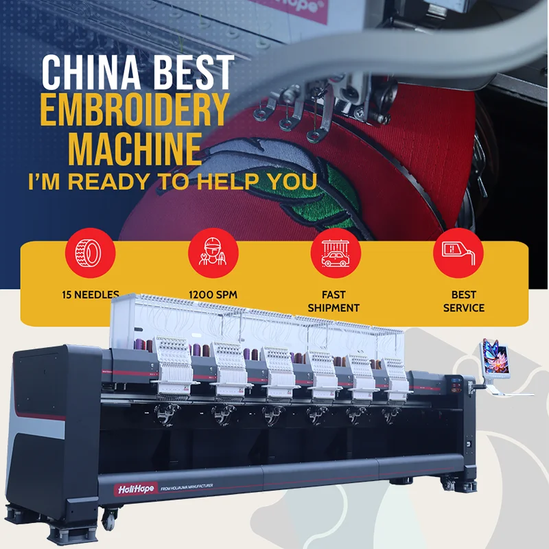HoliHope Top 15 needle 6 head embroidery machine barudan type computer embroidery machine for cap t-shirt flat sequin cording 3d