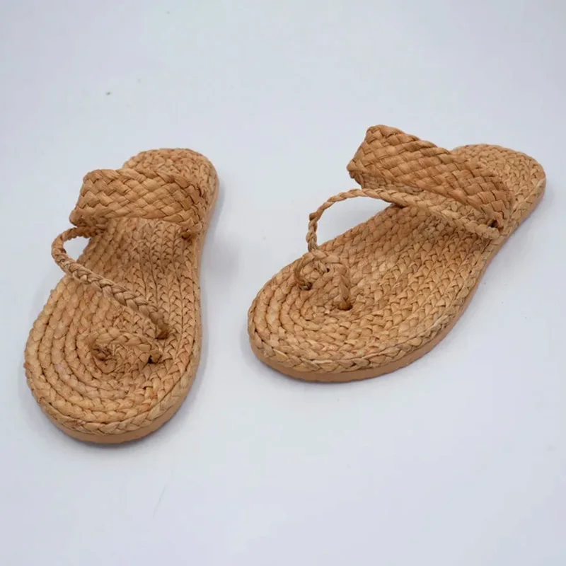 Hot Sale Summer women lady style natural woven sole straw slippers water hyacinth sandals Vietnam Manufacturer
