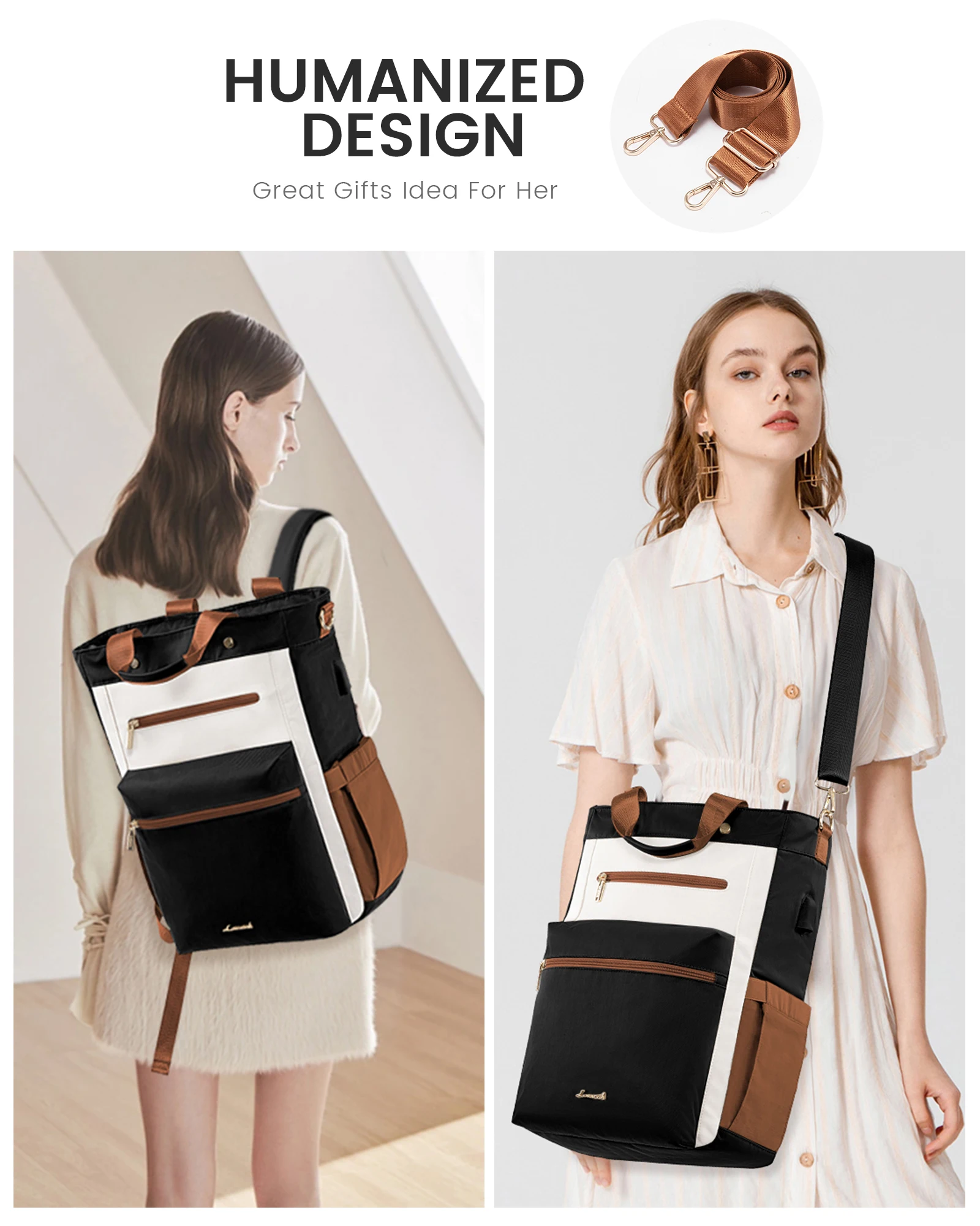 LOVEVOOK 2024 New Style Laptop Bag with USB Port Work Tote Bag Convertible Daypack Business Travel Laptop Backpack for Women