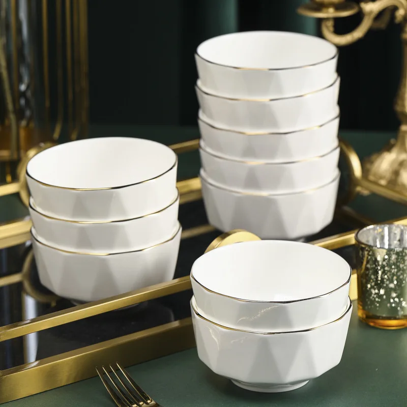 Gold Rim Bone China Porcelain Dinner Plate Dinnerware Sets Wholesale Luxury Ceramic Tableware set home porcelain dinner set