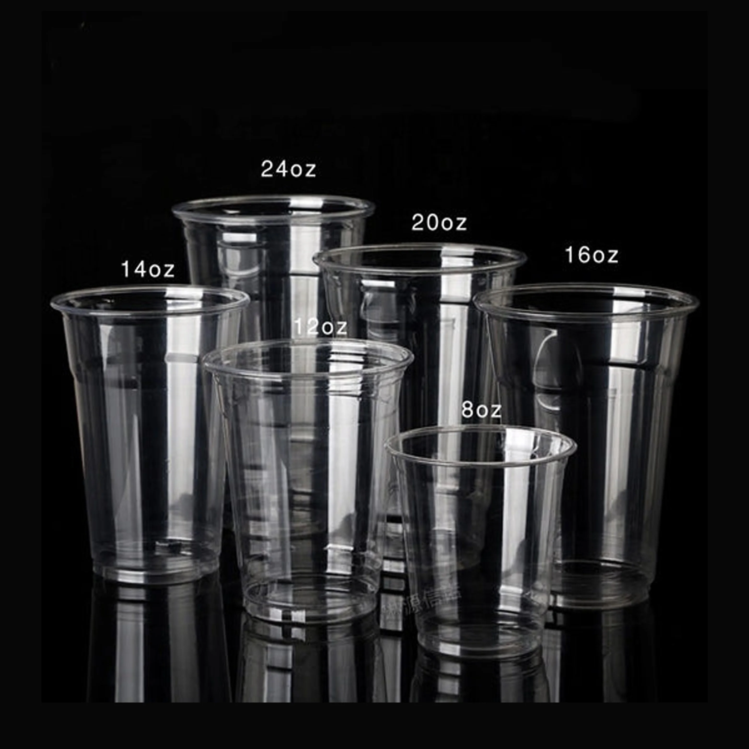 Custom Logo Printed Transparent 10oz 12oz 14oz 16oz 20oz 24oz PET Plastic Cold Beverage Drinks Cup with Lids Clear Plastic Cup