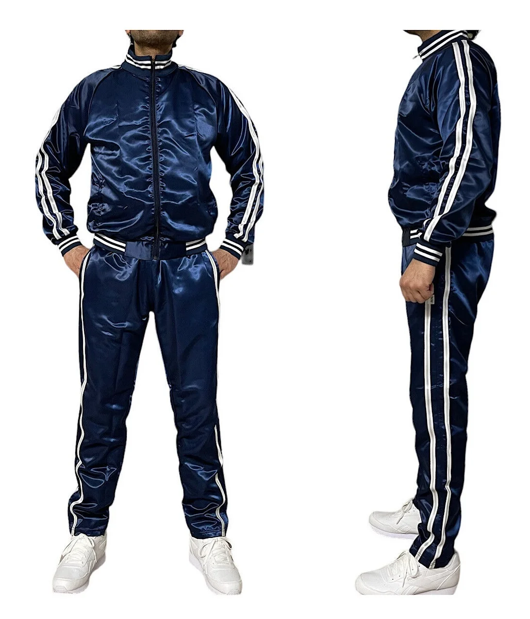 Satin Fabric Fashion Sports Satin Jogging Suit Nylon Rib Club Custom Printing Sublimation Track Suit