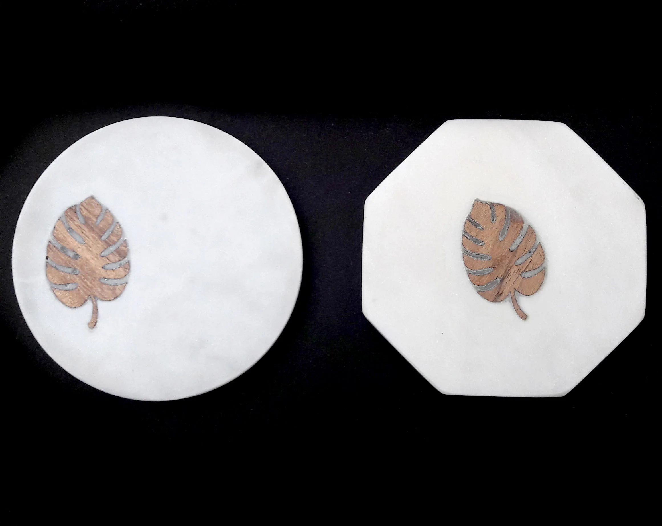 White natural marble Square coasters Pointed Edge Curve Edge stone mat set with gold brass inlay brass strip Green marble felt