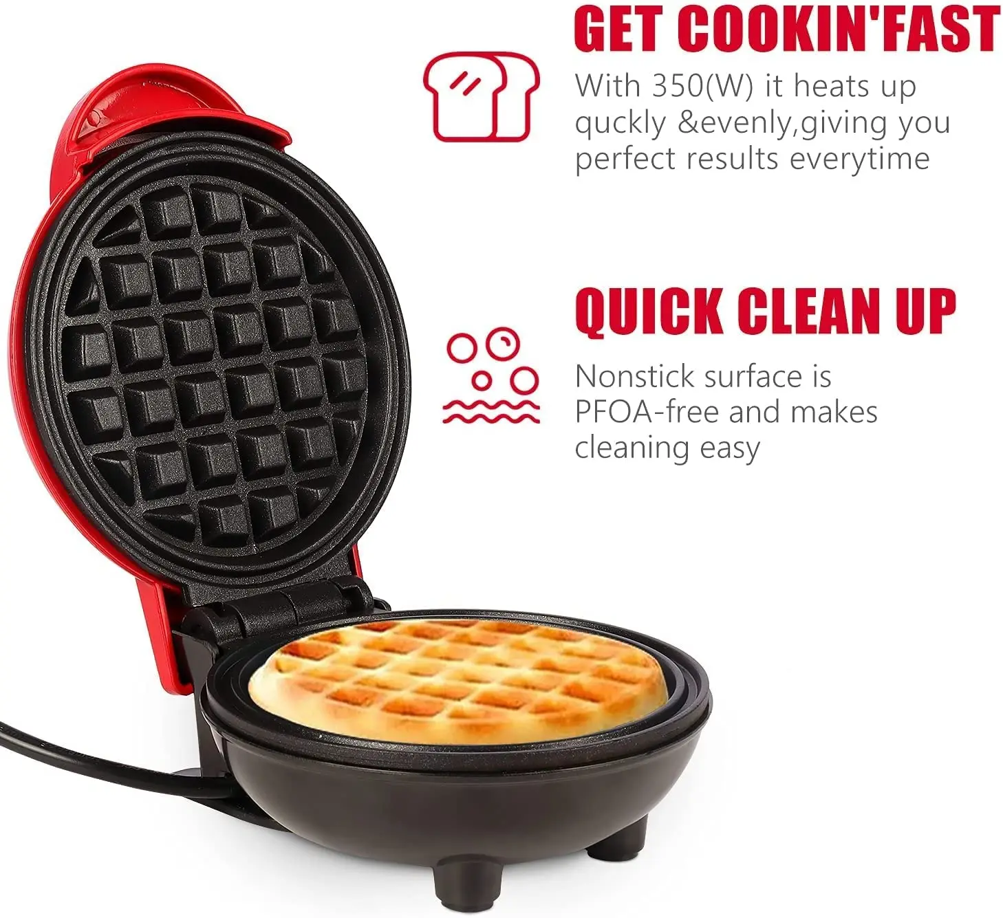Non-stick Mini Electric Waffle Maker Waffle Iron for Individual Pancakes, Belgian Waffles, Cookies