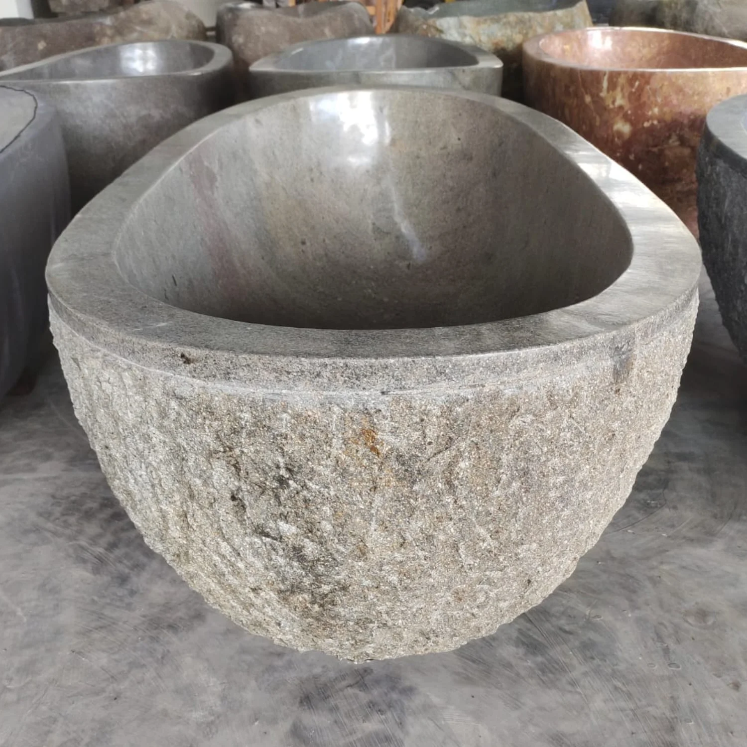Indonesia Hand Carved Limestone Bath Tubs Grey Natural Stone Bathtub 200x100 for Bathroom Furniture Large River Stone Bathtub