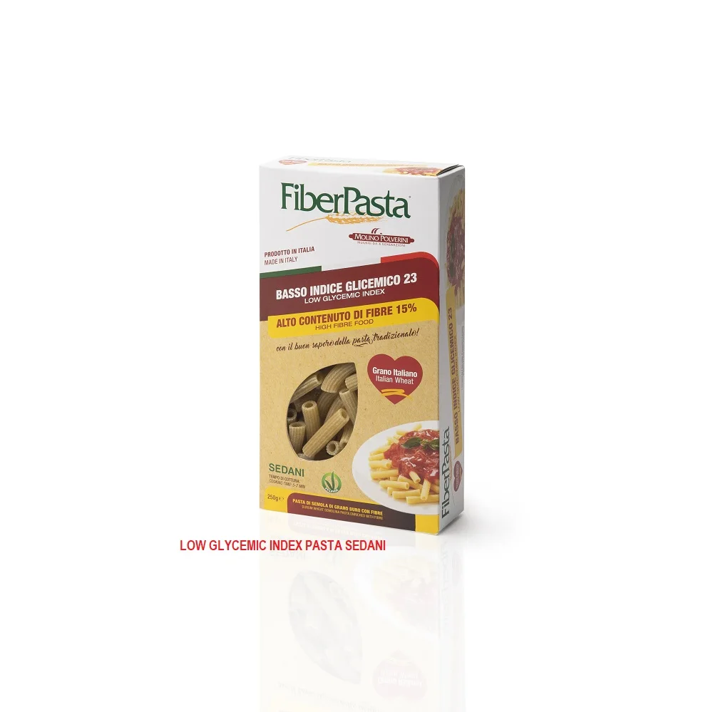 HIG FIBER PASTA SEDANI 250g - WITH LOW GLYCEMIC INDEX 23 - HIGH FIBRE INCLUDED INULIN - ITALIAN PASTA WITH BENEFITS