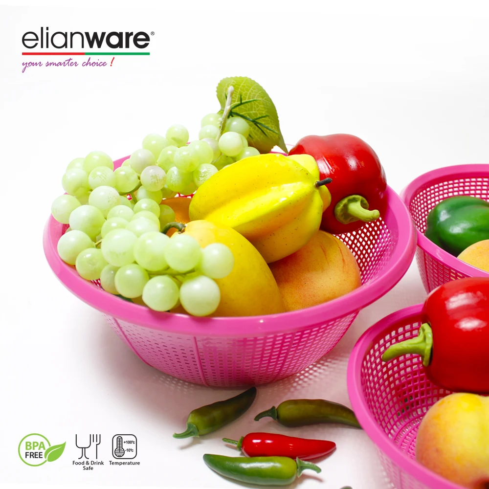 Elianware Multi-Functional Plastic Fruit Basket Kitchen Colander Strainer 6 inch, 8 inch, 10 inch Sink Strainer