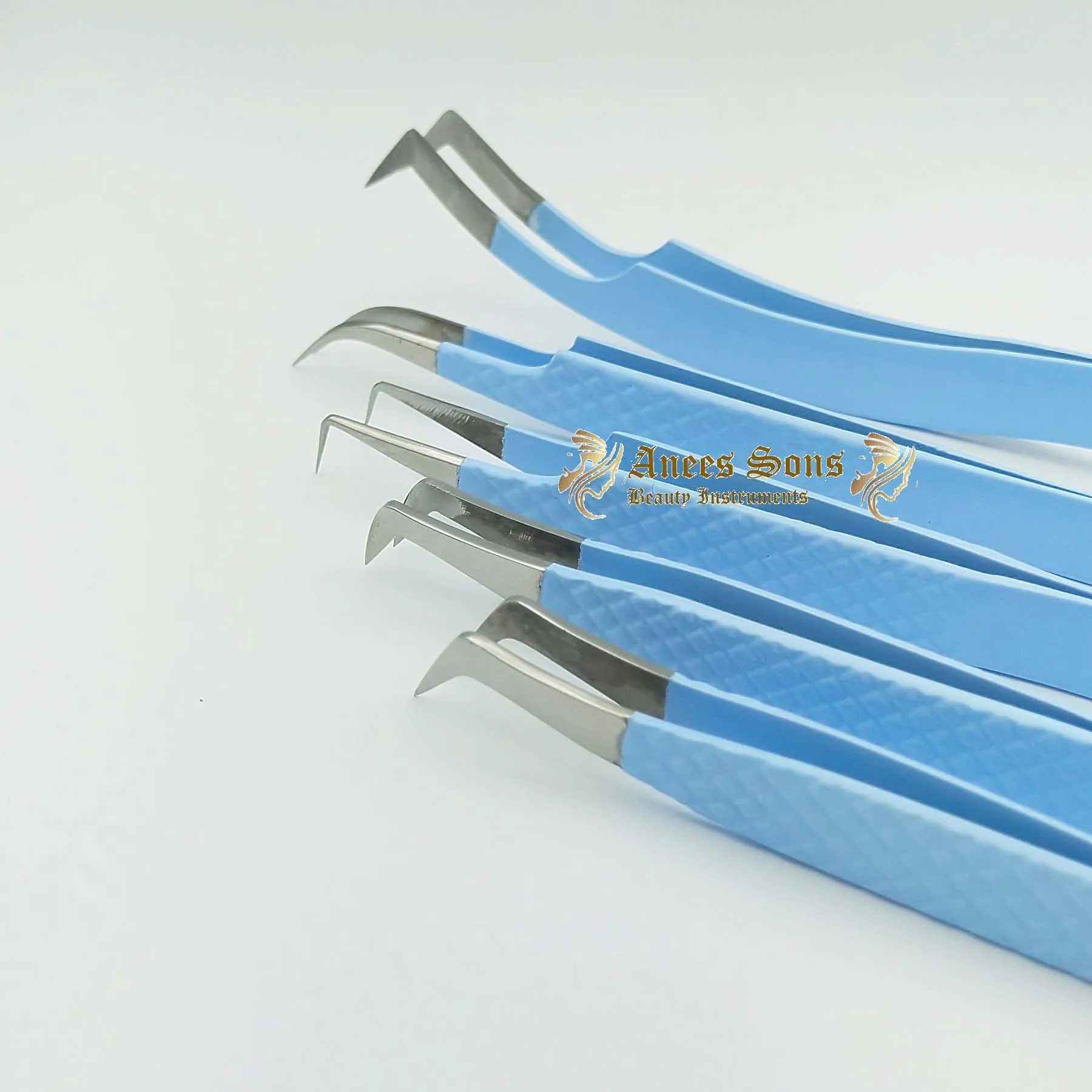 Sky Blue With Silver Tip Japanese Stainless Steel Eyelash Extension Tweezer With Private Label Lash Tweezers