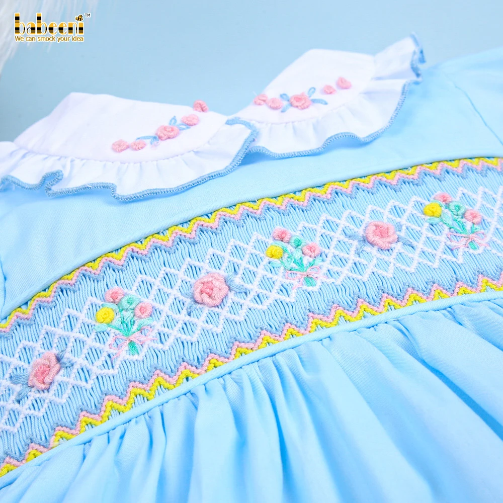 Rbrooch OEM ODM Kids Smocked Dresses Wholesale Manufacturer - BB2512 Brooch with White Floral Geometric 3D Children Summer Short