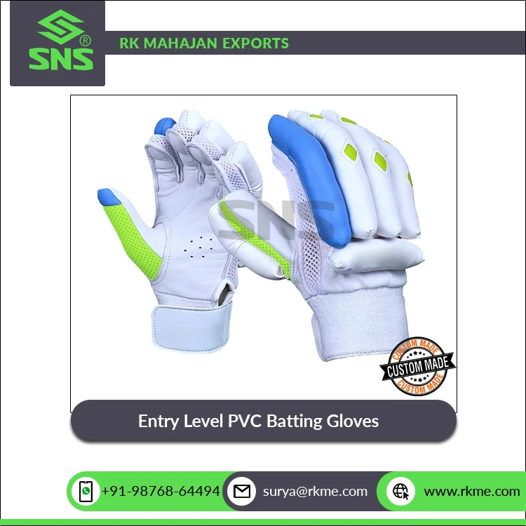 Leading Exporter of High Quality Fabric Palm and Padded with Cotton Cricket Entry Level PVC Batting Gloves for Bulk Buyers
