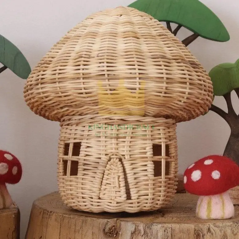 Mushroom house shaped rattan material basket nordic kids room decor hot item cute handicraft