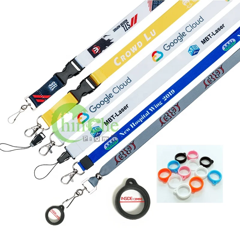 Custom silicone rubber ring rope neck strap wholesale key chain ring cord lanyard for pen holder