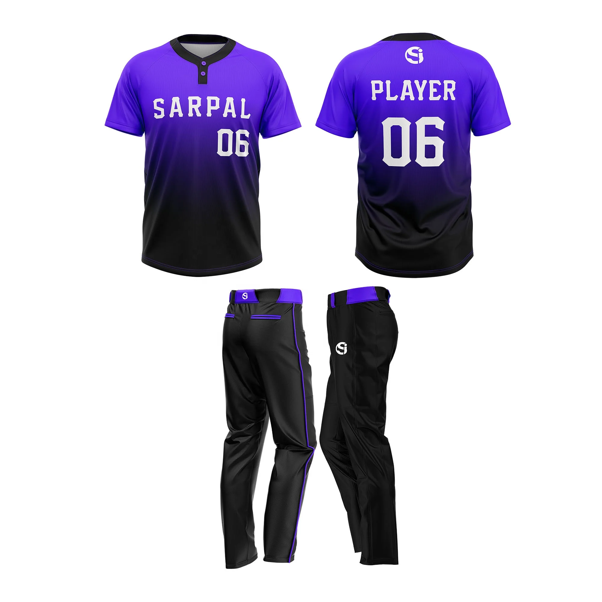 Unisex Professional Custom Made Sportswear Light Weight Two Button Jerseys Baseball Uniform Plus Size Sets