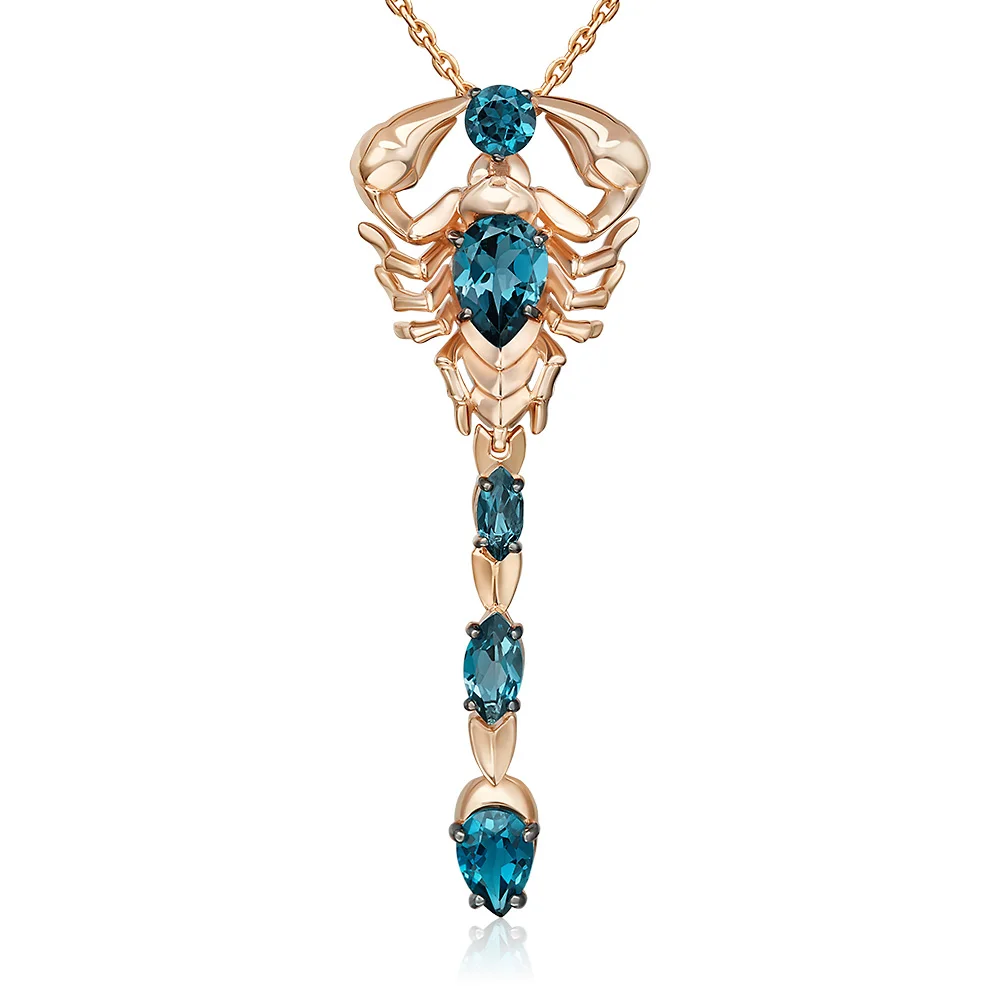 Unique Fine 14K gold  Scorpion pendant  red rose gold London-pear topaz  marquise  circle topaz