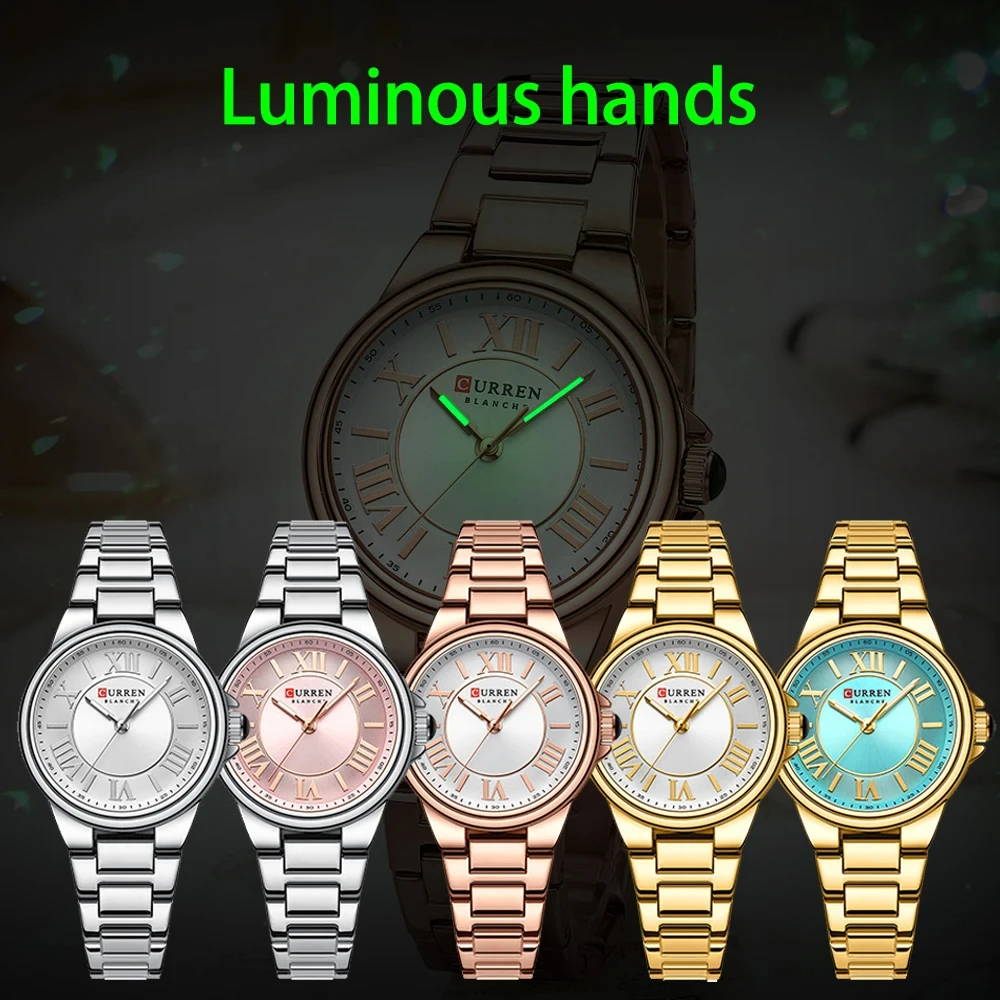 CURREN 9091 Romantic Charm Women Wristwatches Fashion Design Thin Quartz Watch with Luminous Hands Stainless Steel Bracelet