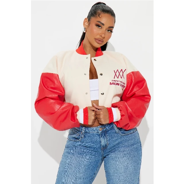 Baseball jacket custom Ladies bomber coat Printing fashion Warm winter patchwork varsity jersey jacket women