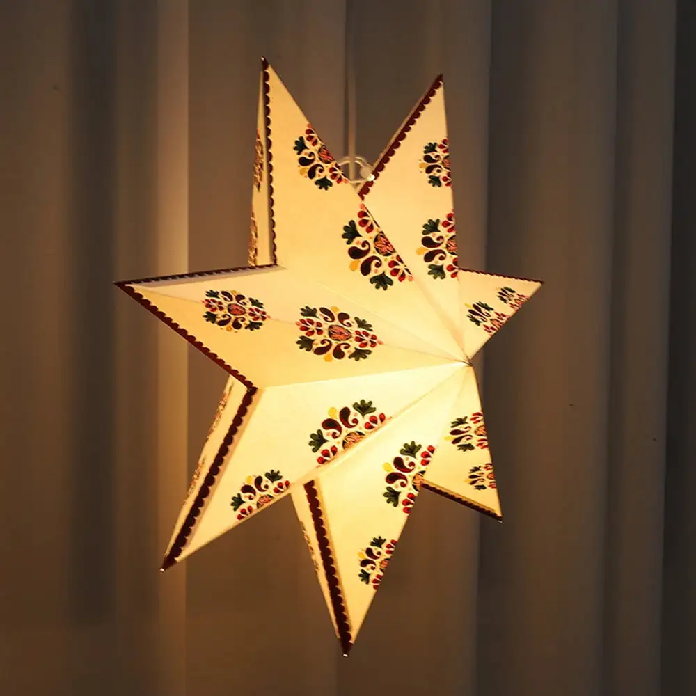 Style White Star Light Pendant Flower Pattern Table Lamp Star Lantern Decoration Shade Paper India Home Decoration Europe Party