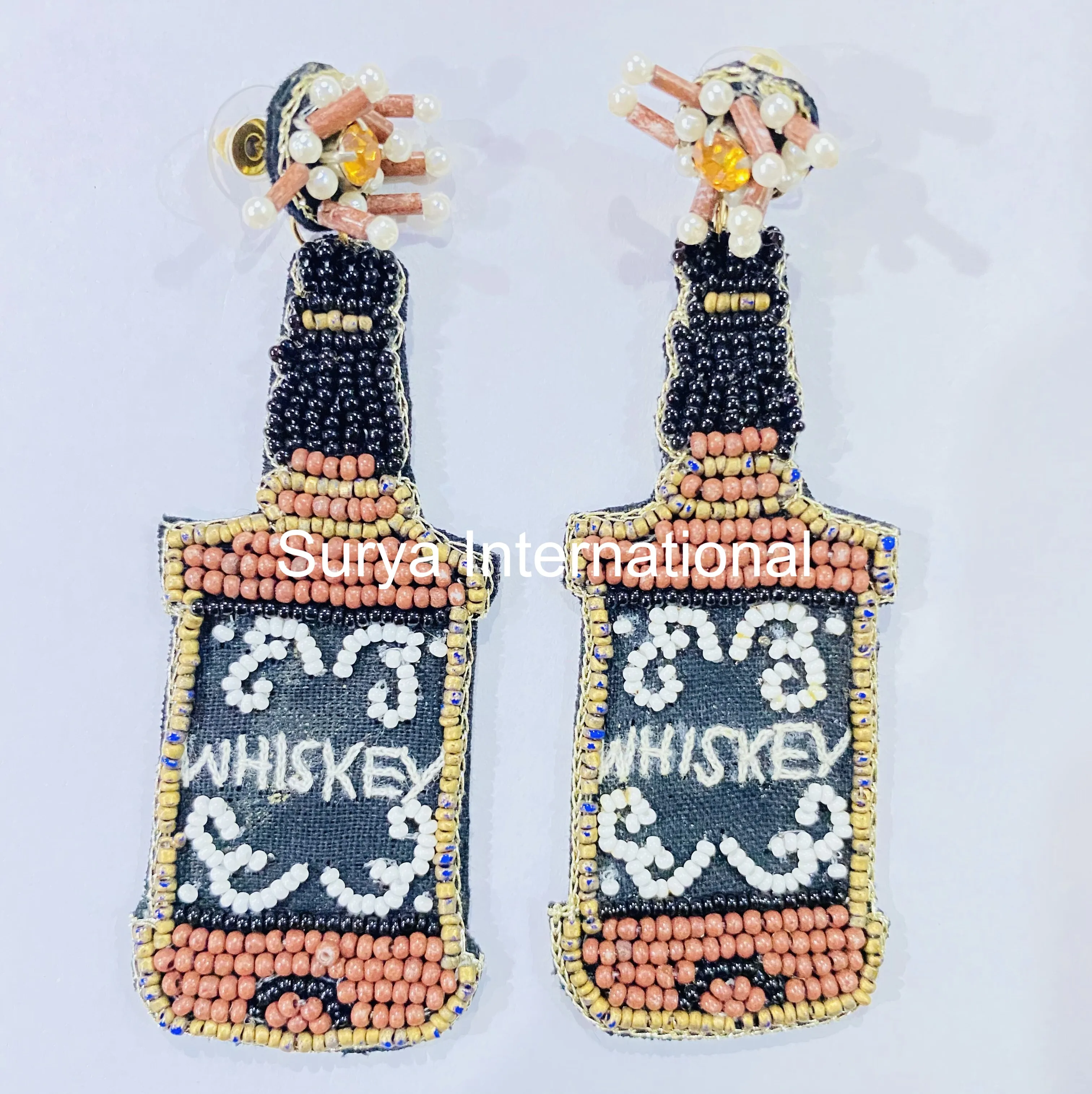 Handmade Cinco de Mayo Red Chilli and Tequila Bottle Beaded Earrings Festive Party Jewelry Mexican Fiesta Statement Earrings