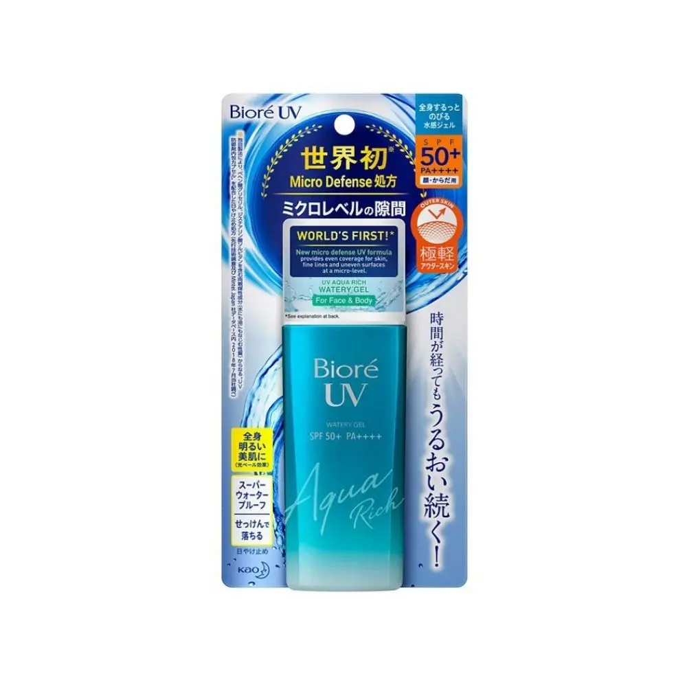 Water-resistant Formula, No Color Added Fast Absorbing UV Aqua Rich Watery Gel SPF50 90ml Sunscreen For Face & Body Made inJapan