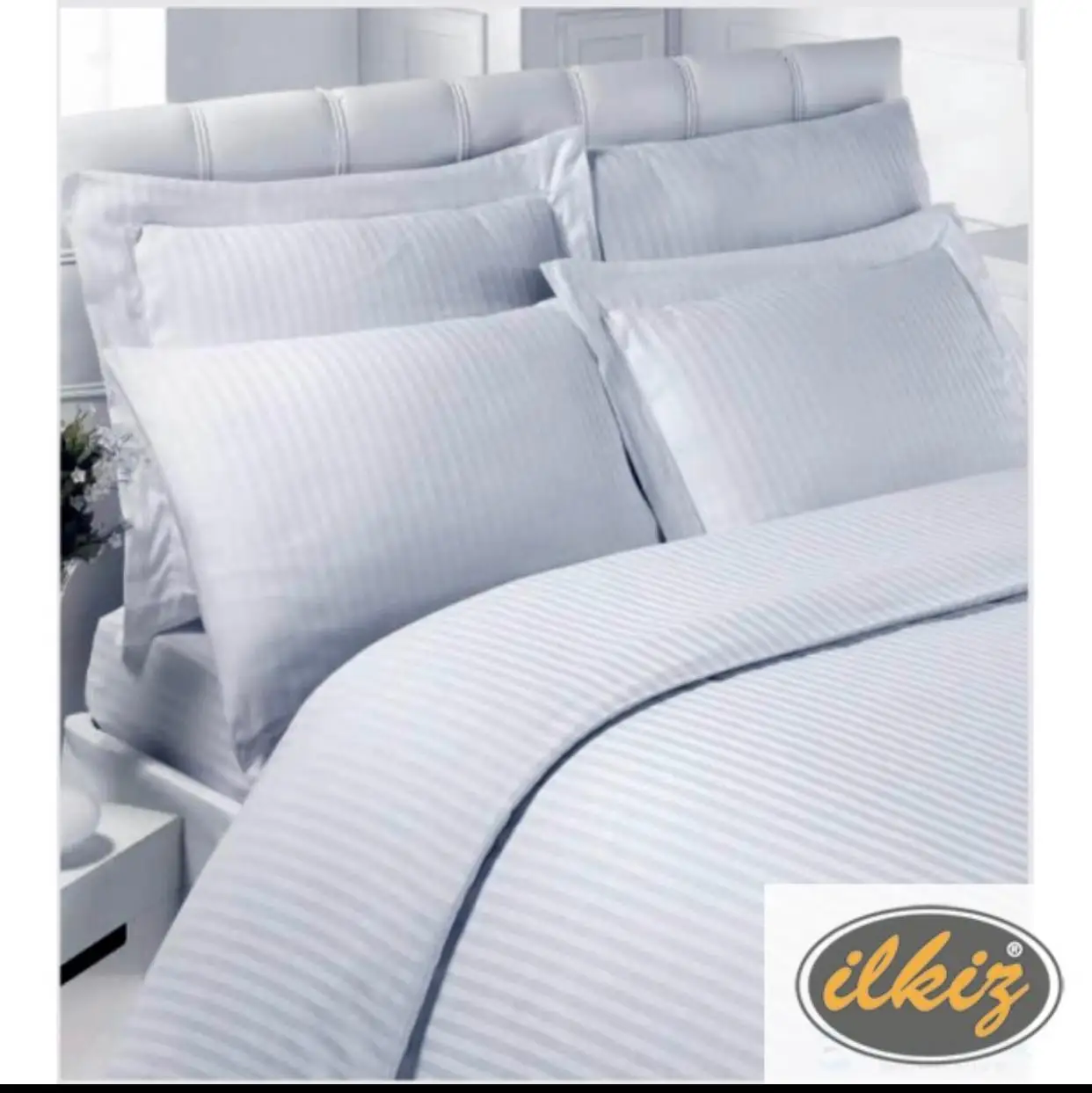 5 Star Hotel White 1 CM Stripe  Cotton Satin Custom Luxury Double Duvet Cover Best Product Best Price Worldwide Shipping