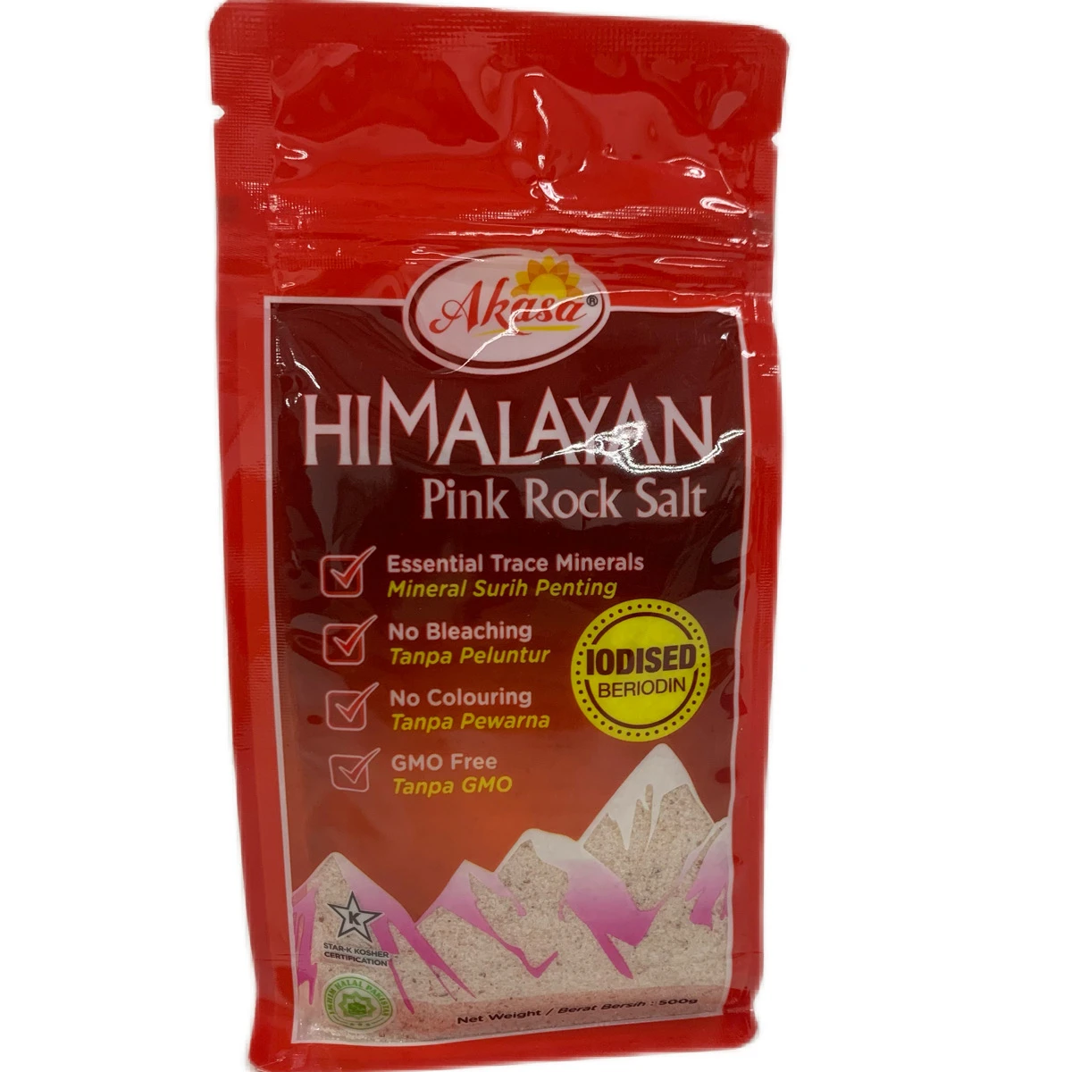 Akasa himalayan pink rock salt 500g  Odourless Crystalline medium pink wholesale himalayan salt