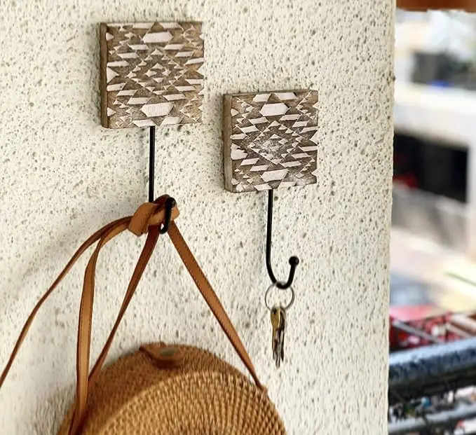 Decorative Wooden & Cast Iron Vintage Rustic Coat Hanger Wall Mounted Jacket Robe Towel Door Hook Rack Holder Rail