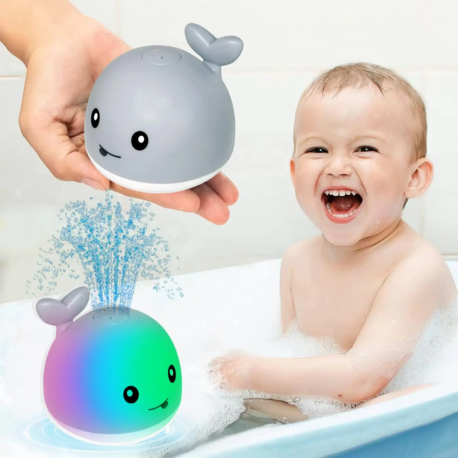 In Stock Hot Sale Baby Bath Toys Whale Light Up Sprinkler Pool Bathtub Toys for Toddlers Infants Kids 1-3 Bath Toy