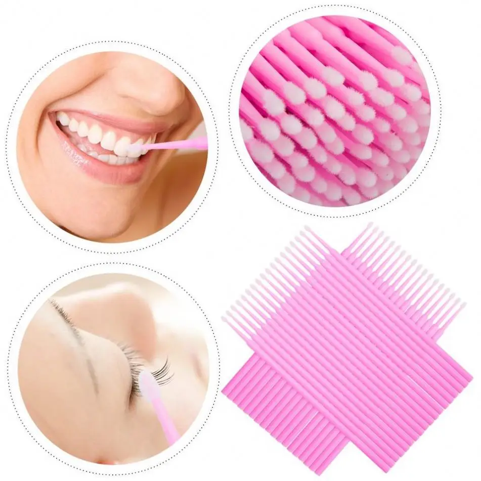 100PCS Micro Brushes Cotton Swab Eyelash Extension individual Eyelashes Microbrush Lash Removing Lash Extension Accessories