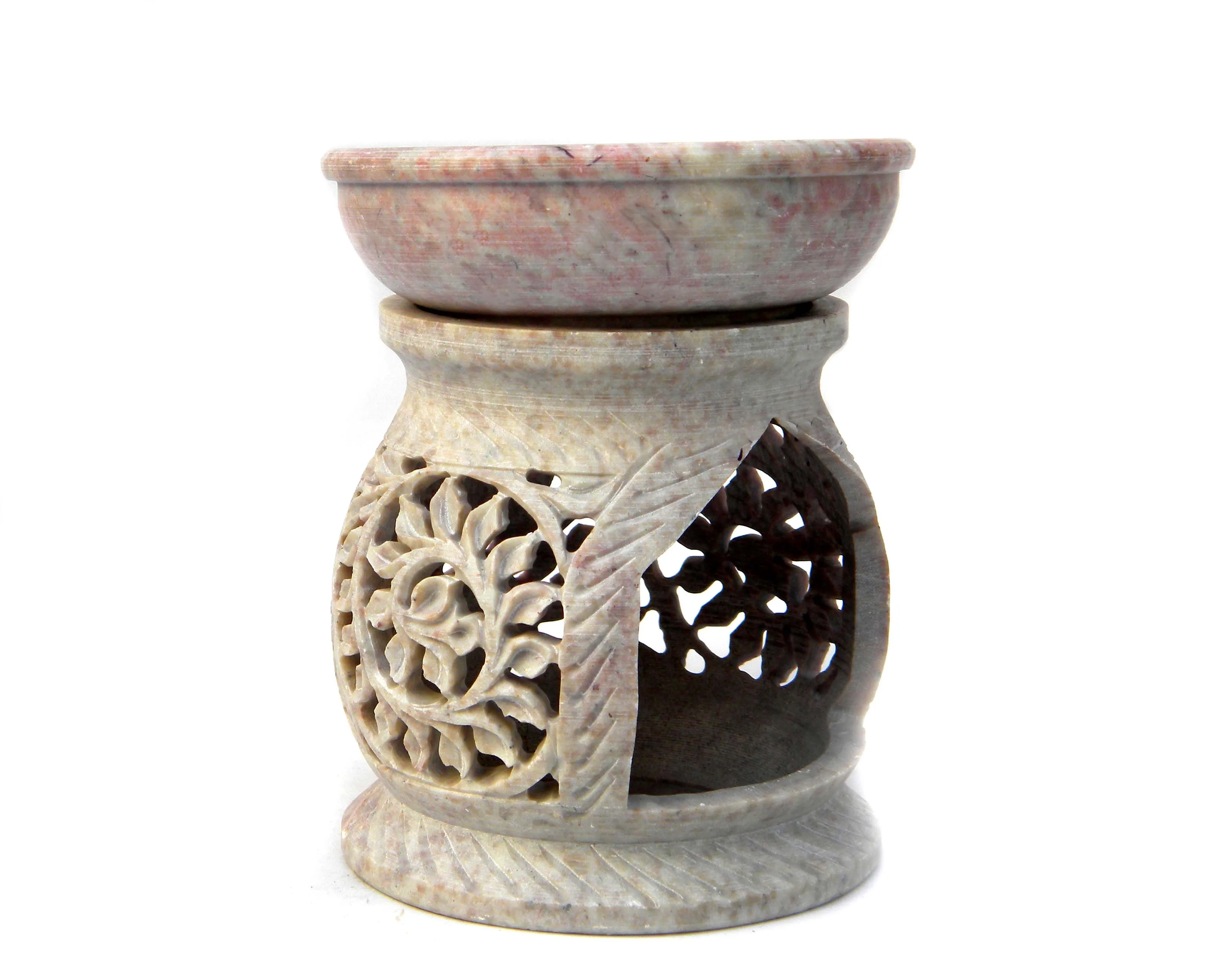 Natural Stone Handmade Soapstone Aromatic Indian Sun Design Hand made Fine Carving Resin Incense Cylindrical Aroma Oil Burner
