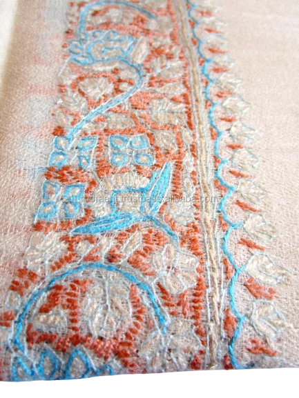 Buy Fashionable Indian Craftsmen Hand Woven Decoration Printed Warn Lambswool Cream Stole For Women Wearing