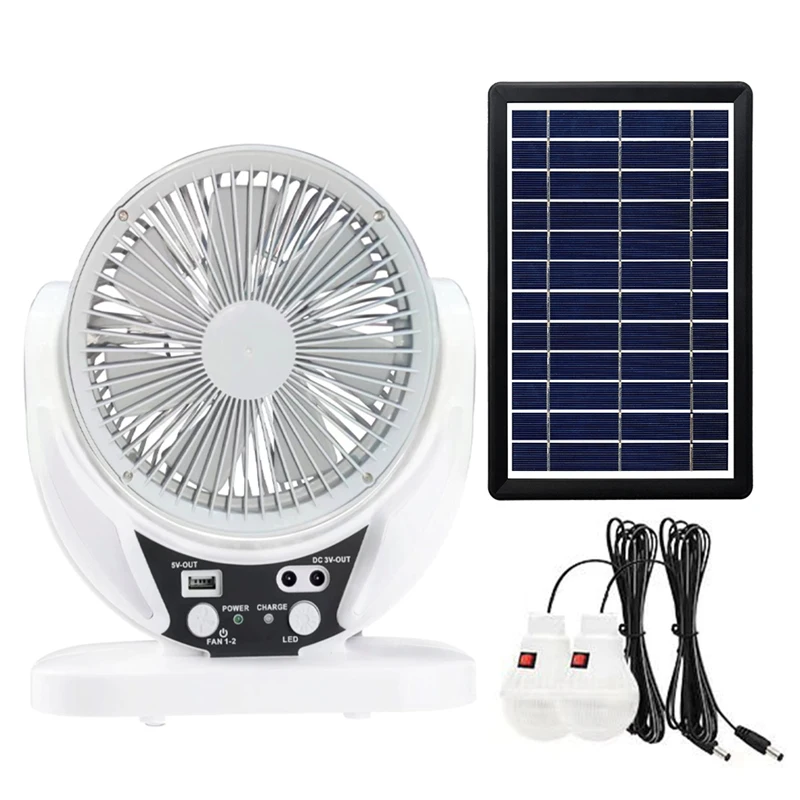 Wholesale Multifunctional 8-Inch ACDC Rechargeable Solar Table Fan 5 Blades 3W LED Bulbs 5-Year Solar Panel Warranty