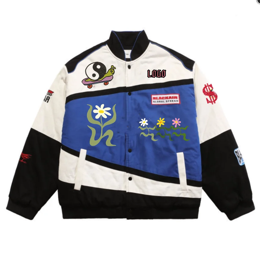 2023 JH Design Wholesale OEM cotton plus size flight motor race car jackets custom embroidery patch nascar racing jacket for men