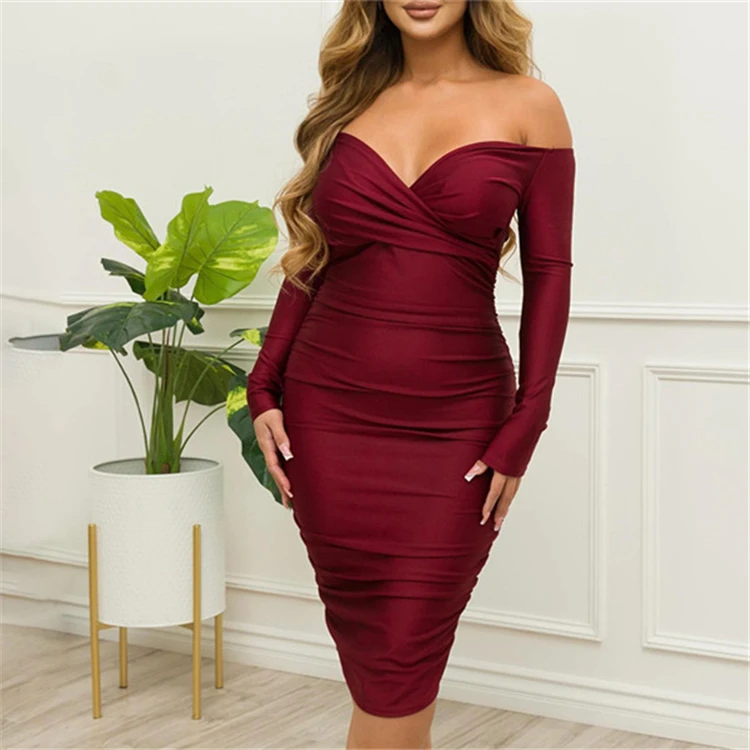 No MOQ best seller 2024 christmas women clothing off-shoulder formal dresses sexy wholesale vintage clothing trade