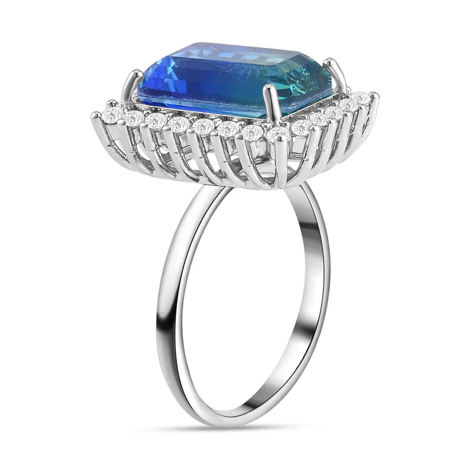 Blue and Green Tourmaline Color Glass and Simulated Diamond Earrings and Ring in Silvertone Brass Jewelry Wholesale High Quality