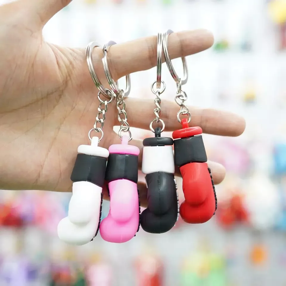 Custom Made Mini Boxing Gloves Keychain PVC Leather Metal Punching Bag Car Home Office Hanging Accessory Custom Logo-Wholesale