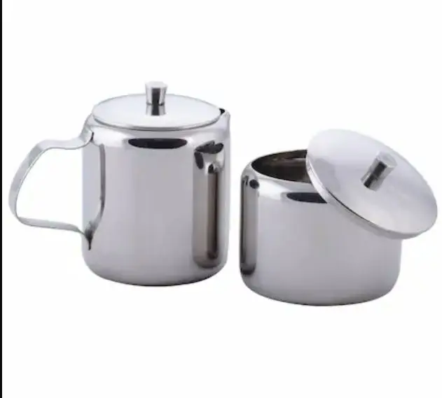 Sugar and Creamer Set, Coffee Serving Set, metal Latte Milk Cup Cream Jug and Sugar Bowl with Lid and Spoon Tray Server