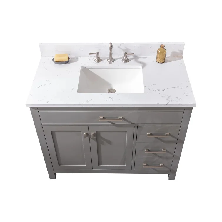 42 Single Bathroom Vanity Base Cabinet Two Soft Close Drawers Single Sink Bathroom Vanity Gray Color