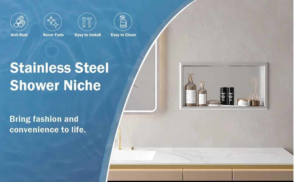 Multiple Color Wall Mounted Built In 304 Stainless Steel Bathroom Niche Shower Niche For Bathroom with led Lights