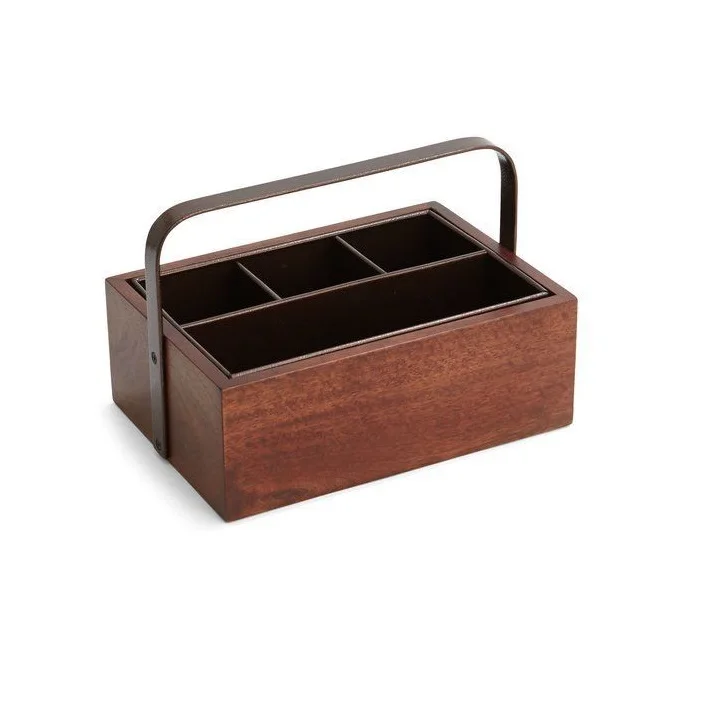Handcrafted wooden caddy for holding drinks, snacks, and small accessories perfect for a cozy family movie night or gathering