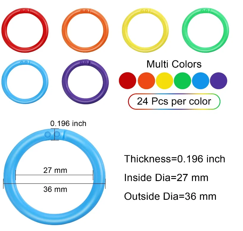 28mm Intermediate Plastic Loose Leaf Rings for Cards In Colored Colors