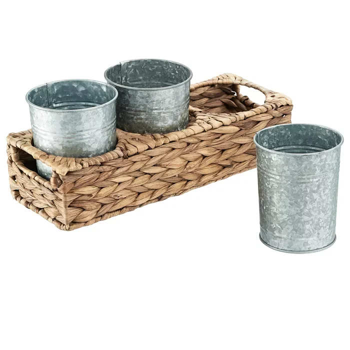 Wholesale Rustic Natural Seagrass Tray Caddy with Handles 3-Slot Dining Utensil Organizer Kitchen Bathroom Woven Basket Storage