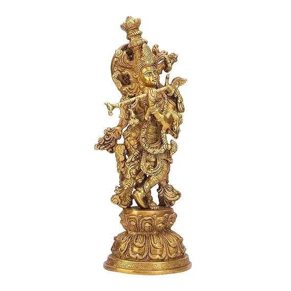 Lord Murli Manohar Krishna Krishan Brass Statue Murti Gift & Home Decor Big Size, Height 15 Inches