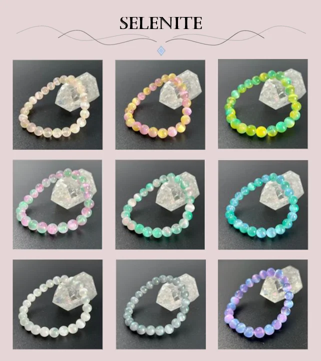 dainty selenite 6mm selenite crystallized gypsum beaded gemstone strand unisex jewelry as handmade gift