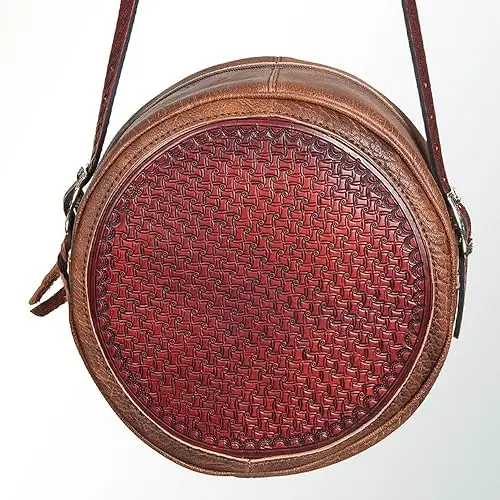 Round Bag High Quality Cowhide Floral Hand Tooled Designer Western Canteen Bag Hand Carving Bag At Best Price
