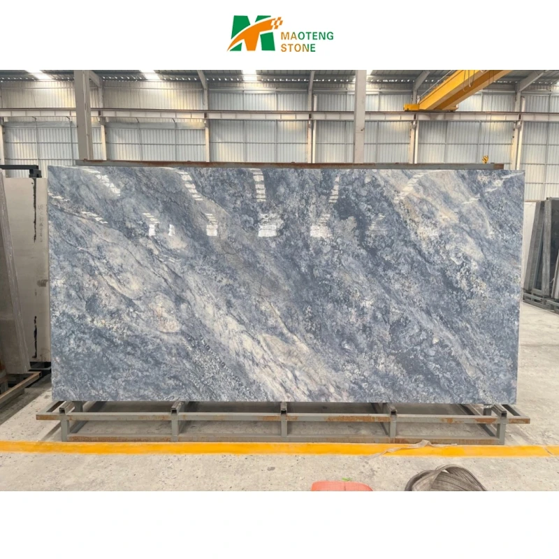 Indoor Project Artificial Stone Colorful Painting Wall Porcelain Tile Marble Look Star Diamond Blue Sintered Stone