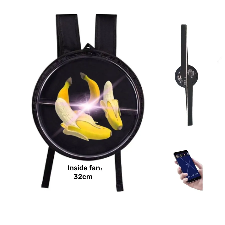 Small 32cm 3d hologram advertising holographic display fan backpack wifi mobile Backpack display 3d hologram led advertising fan