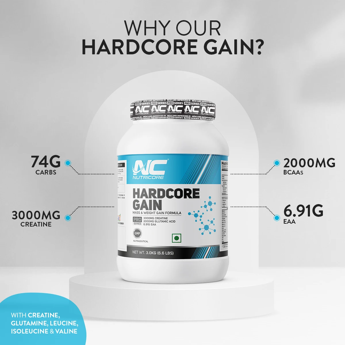 Wholesale Hardcore Gain Flavored Mass Gainer Supplement 3kg Packaging Size